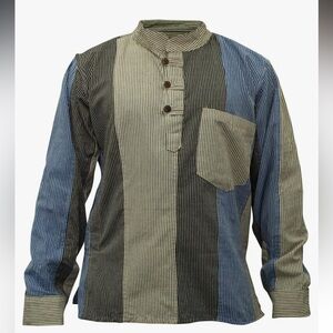 EzHippie- Mens Multicoloured Striped Hippie Grandad Shirt - size XL